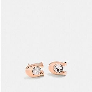 Coach Rose Gold C Stud Earrings With Diamond Center Stud NWT